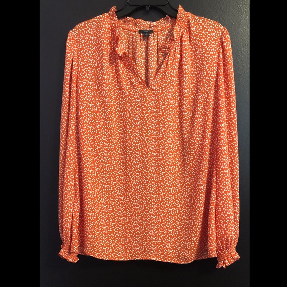 Ann Taylor Tops - Ann Taylor Orange White Polka Dot Ruffle Neck Blouse